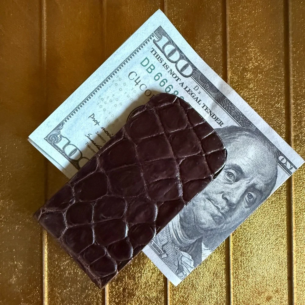 🐊 elegant authentic real Brown Italian Crocodile Leather Money Clip 🐊